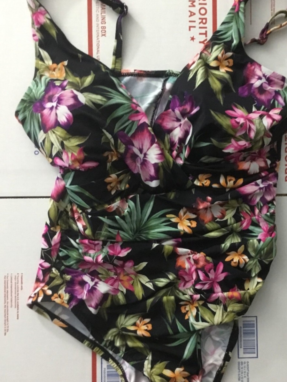 Aqua Green Black Floral One-Piece Swimsuit